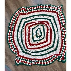 Handmade Crochet Christmas Blanket Throw Christmas tree skirt
